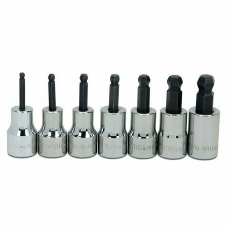 WILLIAMS Socket Set, 7 Pieces, 3/8 Inch Dr, 3/8 Inch Size JHWWSBB-7RC